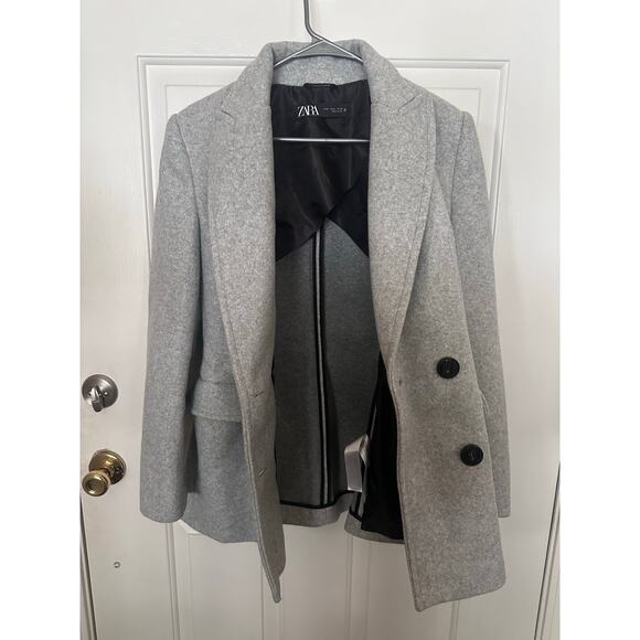 Zara Jacket Womens Medium Long Sleeve Shawl Lapel Double Breasted Blazer Gray - Picture 9 of 12